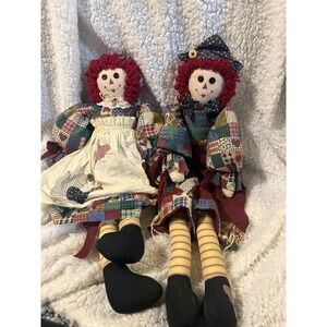 Vintage Raggedy Ann Doll and Andy! Pair of 2 long legged dolls. 24 inch. Buttons